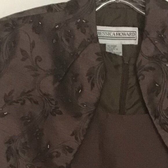 JESSICA HOWARD: BROWN BEADED SPECIAL OCCASION DRESS WITH BOLERO JACKET SIZE 6 - Picture 4 of 4